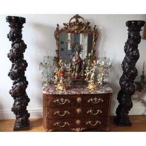 Pair Of Carved Wooden Columns XVIIth Century