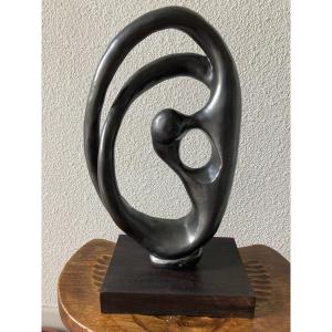 Metallic Black Enamel Ceramic Sculpture.