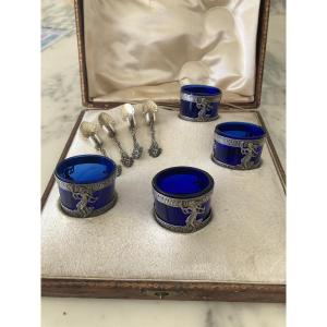 Late 19th Century Silver And Blue Glass Salt Cellars