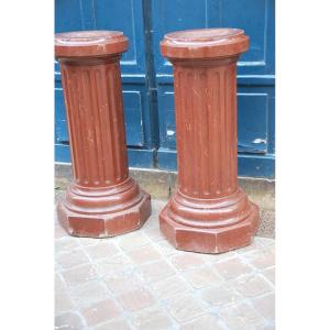 Pair Of Fluted Columns Royal Red Marble XIX