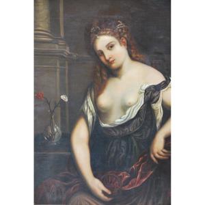 Young Woman In Vase D Carnations School XVIII