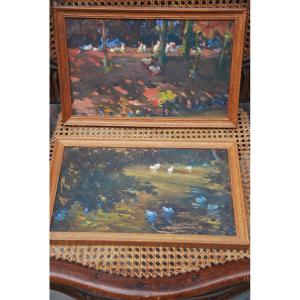 Geese And Ducks Pair Of Wood Panels XX