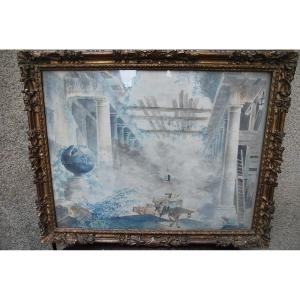 Fragonard, Follower Of Watercolor XVIII With Architectural Caprice