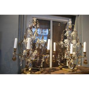 Pair Of Girandoles In Bronze And Baguès Crystal