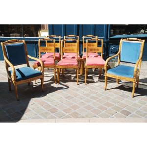 Rare Suite Of 6 Chairs And Two Armchairs D Charles X Period
