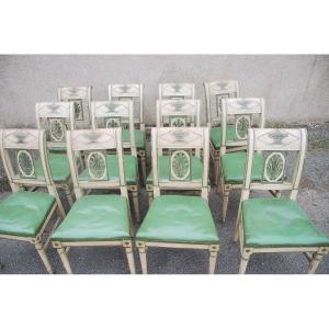 Suite Of 12 Directoire Lacquered Chairs