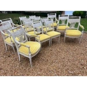 Rare Suite Of 6 Armchairs And 6 Lacquered Chairs From The Directoire Period Late 18th Century