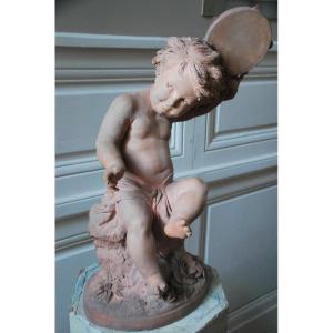 Important Terracotta Child With Tambourine XIX