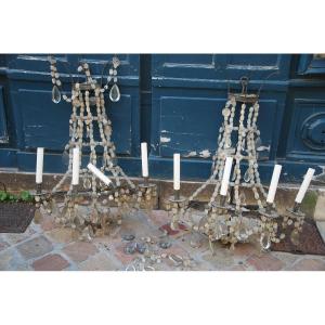 Pair Of Large 19th Century Wall Lamp In Directoire Rock Crystal