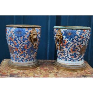 Pair Of Porcelain And Bronze Plant Pots XVIII