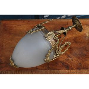 Louis XVI Style Glass And Bronze Pendant Lamp