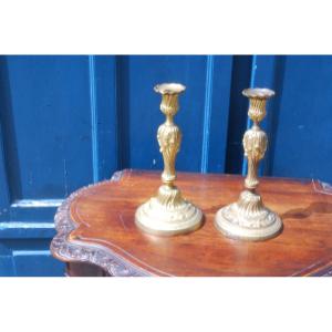 Pair Of Louis XVI Period Gilt Bronze Candlesticks