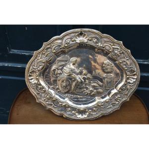 Beautiful Plated Metal Dish From The 18th Century Venus On Her Chariot