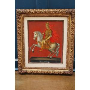 Calugula, Oil On Metal Representing The Emperor Caligula Style XVII