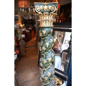 Large Torso Column In Lacquered Wood From Louis XIV Period From The 18th Century