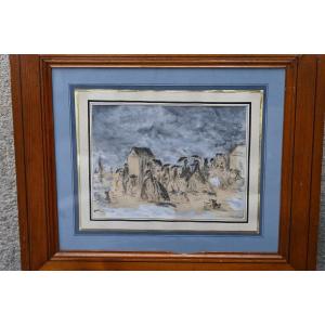 Drawing, Elegant At The Beach Follower Of Eugène Boudin 