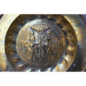 Brass Offering Basin "adam And Eve" From The 17th Century