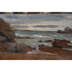 Oil On Panel, Coastline Signed By Edouard Sain XIX