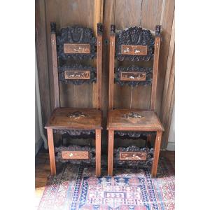 Pair Of Italian Chairs Decorated In "certosina" From The 18th Century