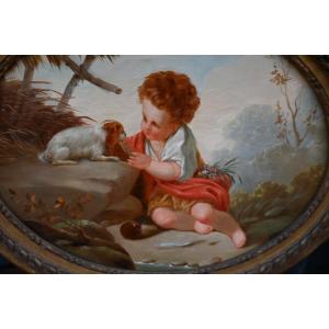 Huet Jean Baptiste Follower Of, Child And His Puppy