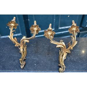 Pair Of Louis XV Period Gilt Bronze Wall Lights From The 18th Century