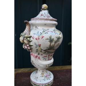 Important Covered Earthenware Vase, Veuve Perrin Marseille Style XVIII