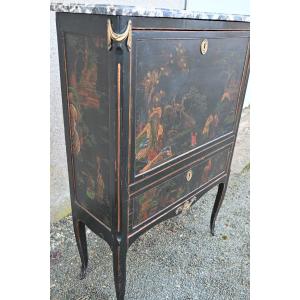 Lacquered Secretary Decorated With Chinese Motifs, Louis XVI Period, Attributed To Dusautoy