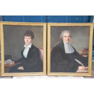 Portrait Of Monsieur De Germainville, Lawyer And His Wife, Late 18th Century