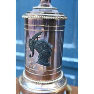 Silver Metal Lamp, With Antique Empire Style Profiles