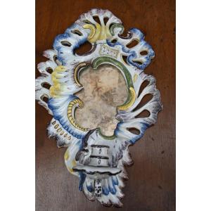 Italian Faience Mirror With One Light Arm XVIII Style