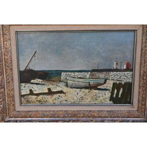 Roland Oudot Stranded Boats, Oil On Canvas