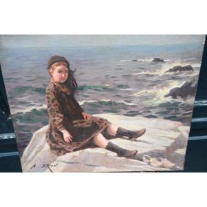 Alexandre Brun, Young Girl In Front Of The Sea On Rocks