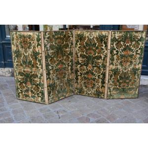 Small 4-leaf Screen In Genoa Velvet From The 18th Century