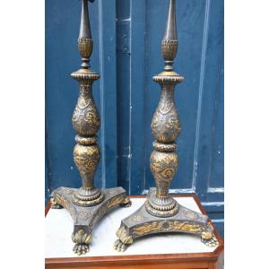 Pair Of Large Bronze Lamps In The 19th Century Renaissance Style