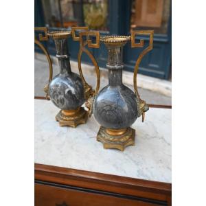 Pair Of Marble Vases, Louis XVI Period, Late 18th Century, Duchess Of Beauffremont 