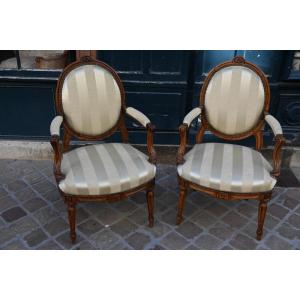 Pair Of Queen Armchairs, Transition Stamped Geny, 18th Century