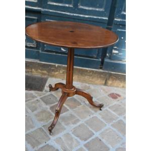 Mahogany Pedestal Table, Tripod Base Stamped Canabas. 18th Century