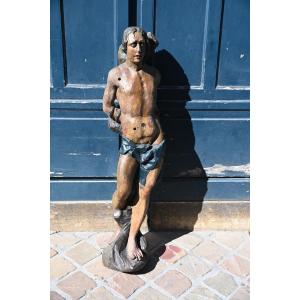 Saint Sebastian, Wooden Sculpture From The 17th Century