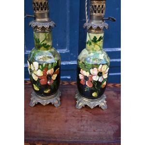 Pair Of Earthenware Lamps From Montigny Sur Loing, 19th Century