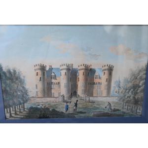 Chateau De Villebon, 19th Century Watercolor Depicting The Famous Fortified Castle