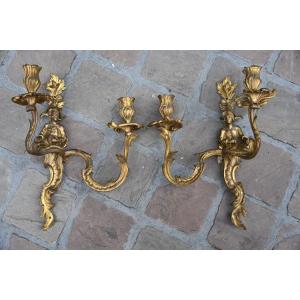 Pair Of Bronze Sconces, Louis XV Style Chinese