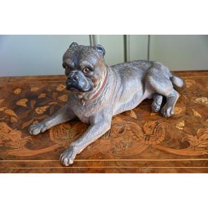 Polychrome Terracotta Pug From The 19th Century