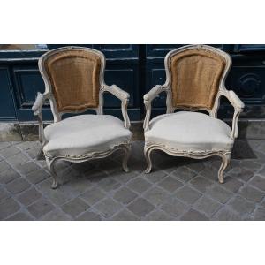 Pair Of Louis XV Period Fireside Armchairs, Attributed To Delannois