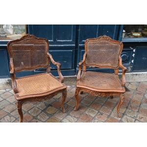 Pair Of Regence Style Caned Armchairs