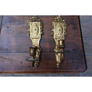 Pair Of Louis XVI Gilt Bronze Wall Lights With One Light Arm