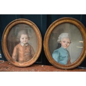 Pair Of Pastel Portraits Of Children, Late 18th Century