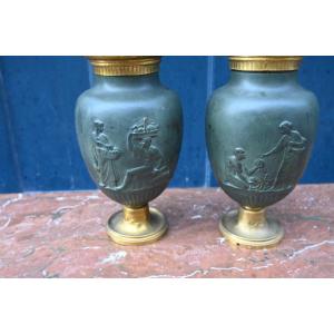 Pair Of Antique Bronze Vases In The Empire Style