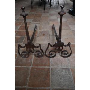 Pair Of Louis XIV Period Cut Iron Andirons