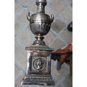 Pair Of Silvered Bronze Andirons From The Louis XIV Period