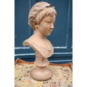 Terracotta Bust Of A Young Girl, Signed By James XIX